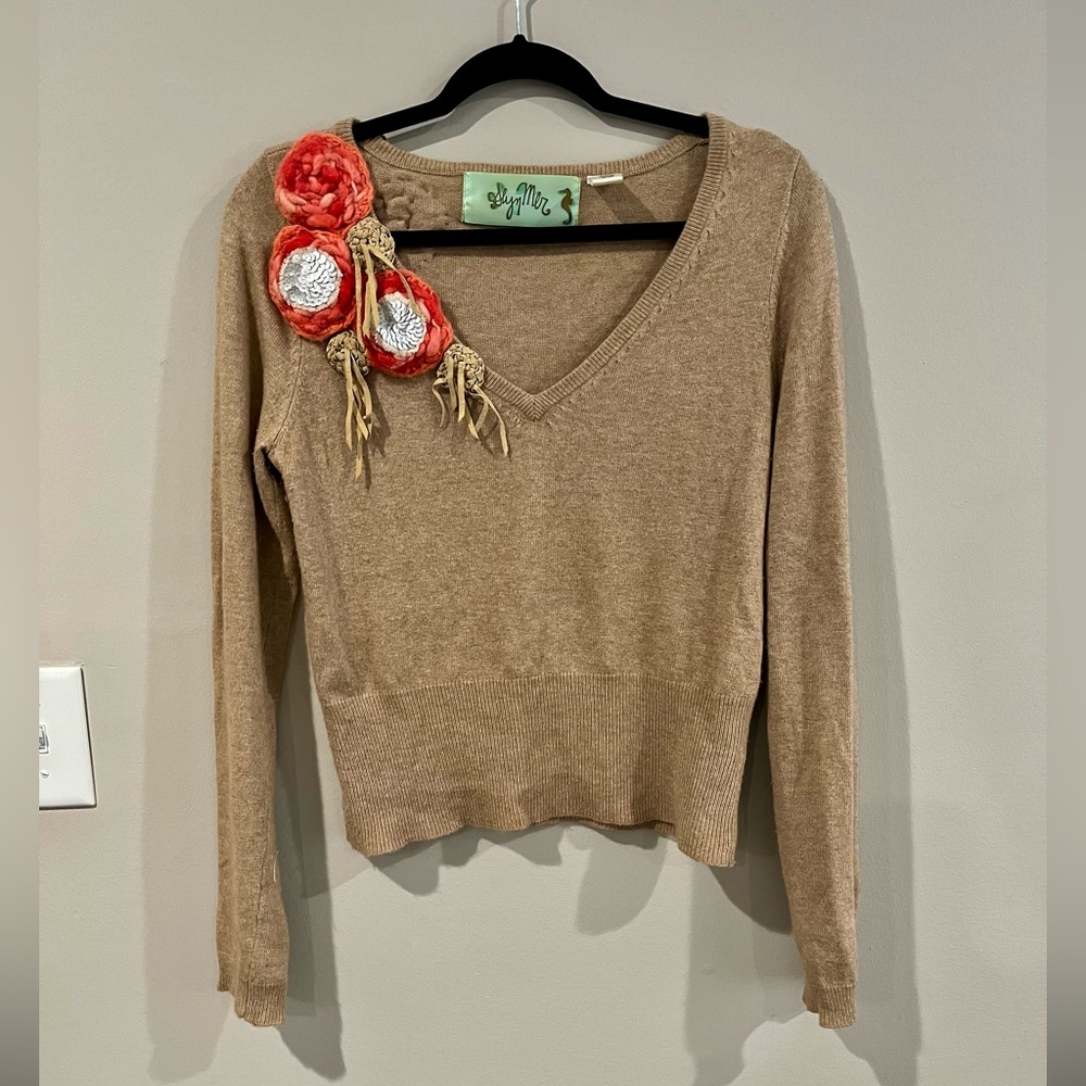 Anthropologie Glyn Mer Floral Applique Sweater M